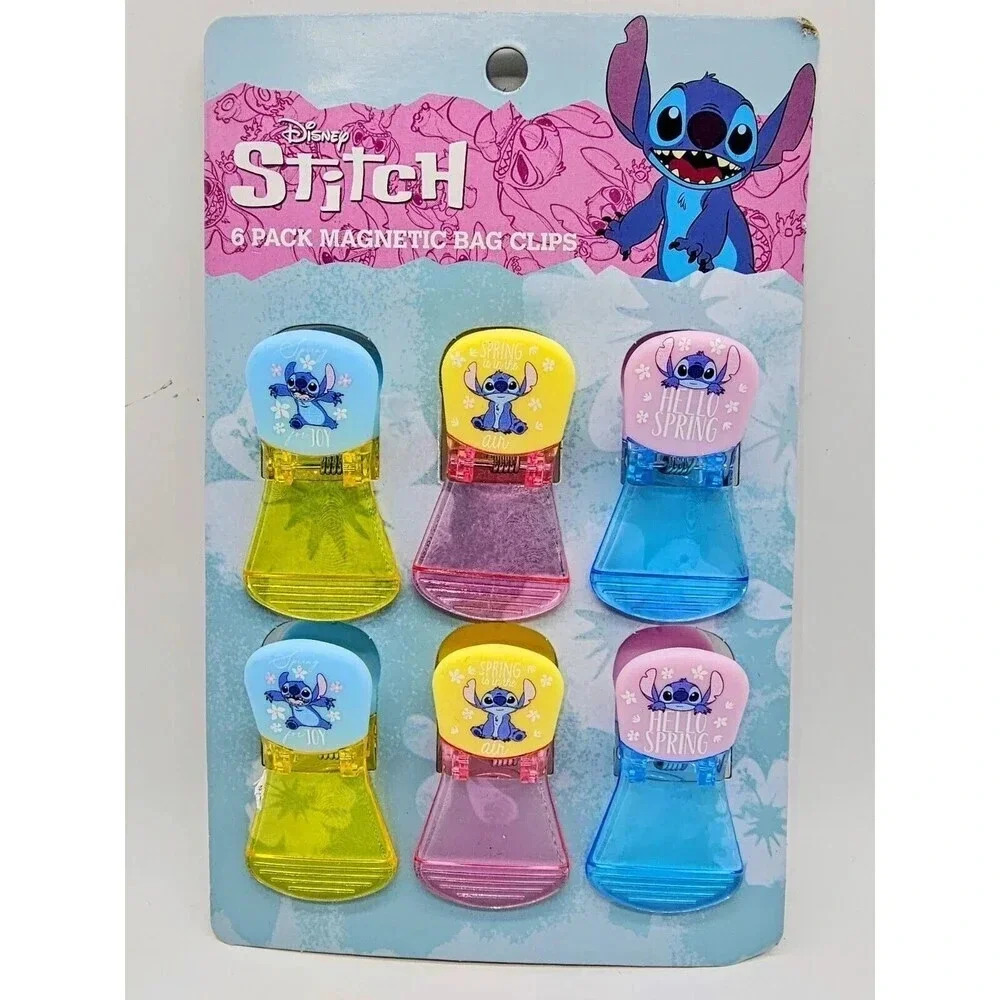 NEW Disney Stitch Hello Spring 6 pack Magnetic Chip Bag Snack Clips